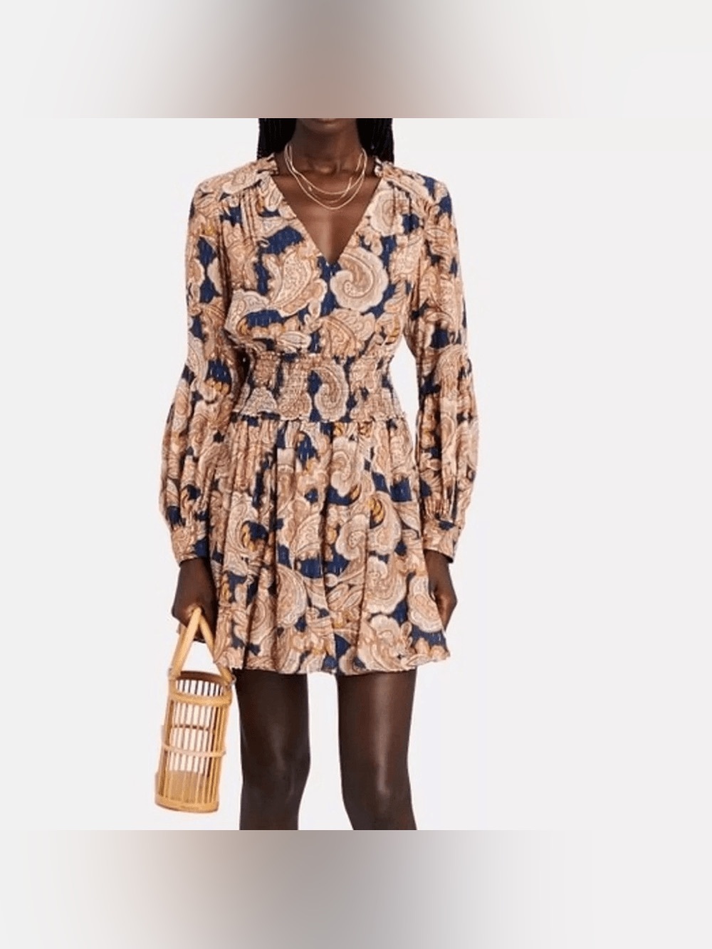 Intermix Dorinda Silk Smocked Paisley Mini Dress